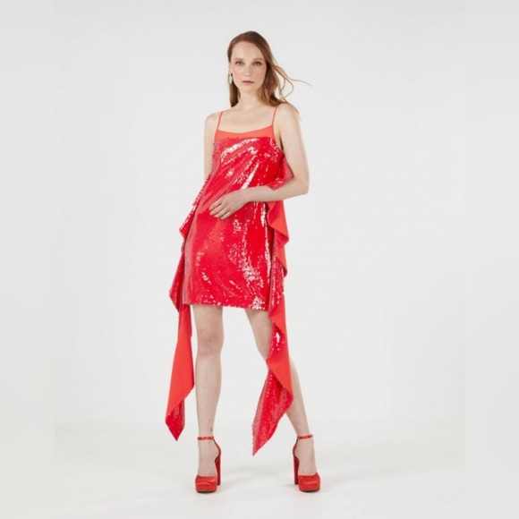 BCBGMaxazria Red Sequined Dress with Side Panels Size M - Picture 3 of 5